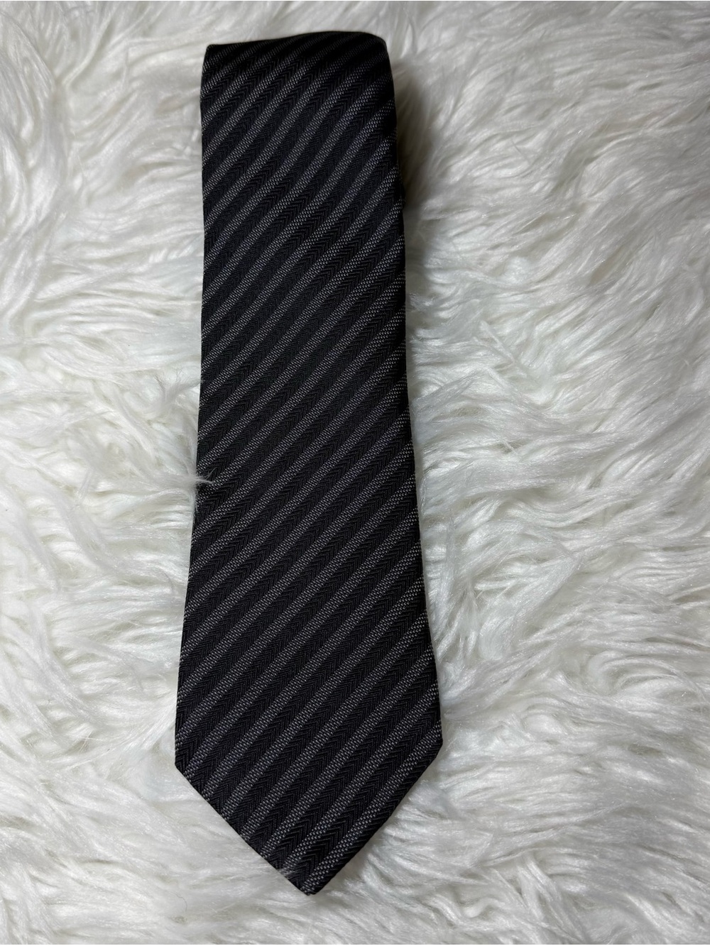 John Varvatos Black Diagonal Stripe Silk Tie